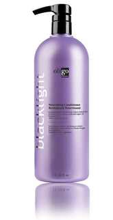 Oligo Professionnel Blacklight après-shampooing en bouteille, hydratation en profondeur pour cheveux soyeux.