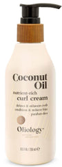 Oliology Crème Curl Huile Coco – bouteille montrant texture onctueuse et boucles définies.