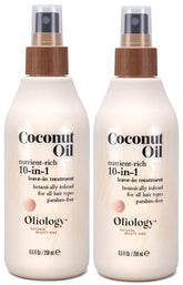 Oliology huile de coco spray 10-en-1, bouteille prête à démêler et hydrater les cheveux.