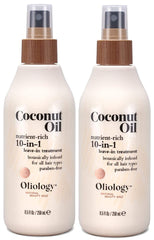 Oliology huile de coco spray 10-en-1, bouteille prête à démêler et hydrater les cheveux.