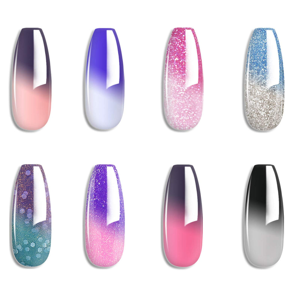 Omainy vernis gel changeant violet-bleu, démonstration de couleur sur ongles.