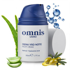 Omnis Uomo crème visage retinol et huile d’olive – texture riche et hydratation durable.