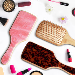 Omzjsvyq brosse-cheveux paddle bois naturel, dents arrondies pour massage cuir chevelu.