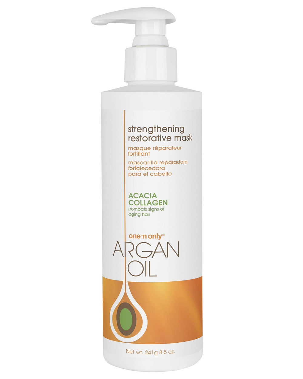 One 'N Only Hair Mask with Argan Oil bottle boosts moisture and restores shine.
