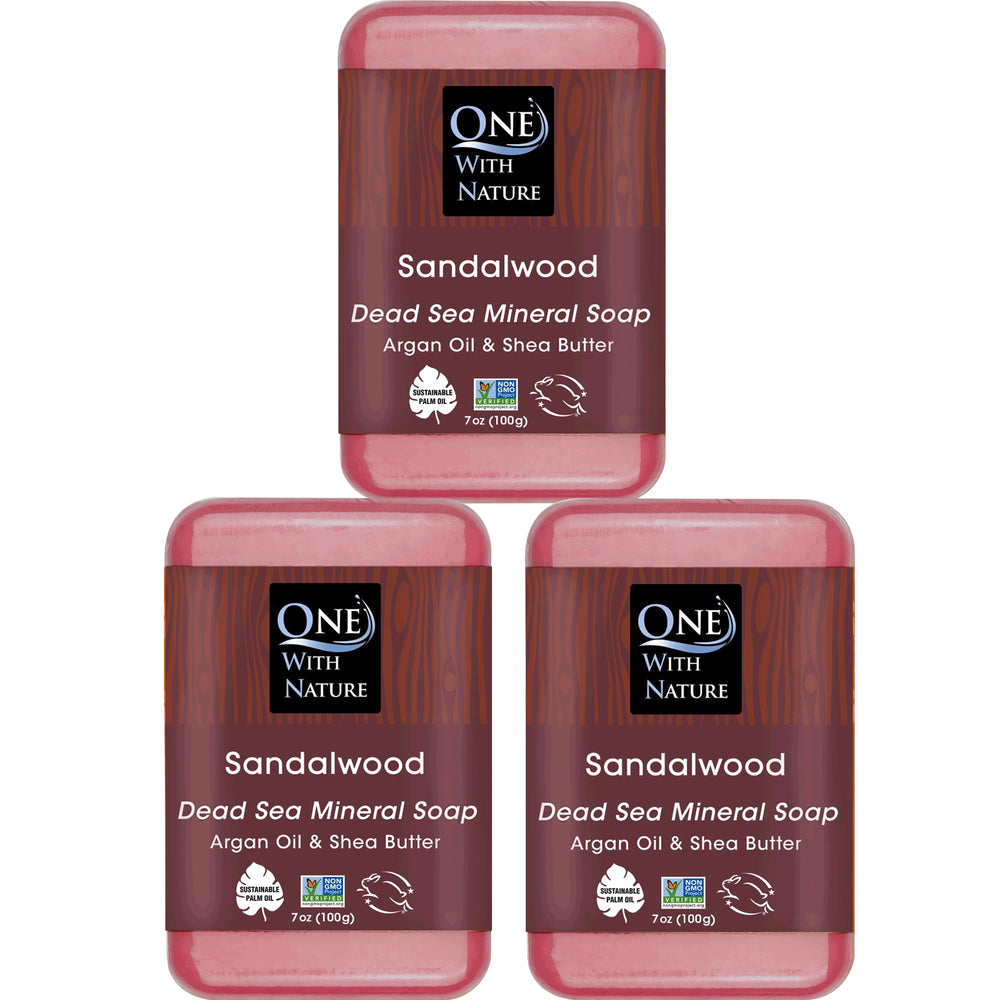 One With Nature savon sel de mer santal – purifiant et exfoliant pour visage et corps