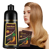 Onilyua shampoing-teinture 3-en-1, bouteille doree, coloration rapide et naturelle.