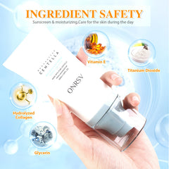 ONRSV sunscreen texture close-up showing non-greasy, lightweight finish for makeup base.