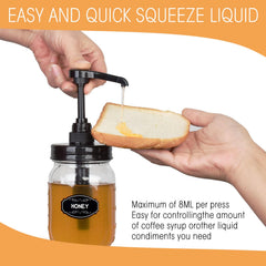 Dispositif de distribution Onsogi pour sirop sur bocal Mason, utilisation fluide.