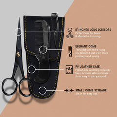 Ontaki kit entretien moustache et barbe avec peignes et pochette PU, pratique en voyage.