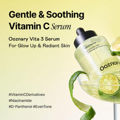 OOZNARY Vita 3 Sérum, etiquette d'emballage élégant pour une routine beauté.