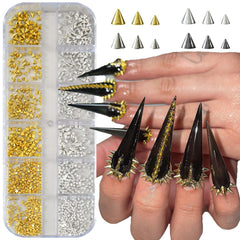 OPMADM charms pour ongles gothiques, carre-pique or-blanc pour style chic et polyvalent.
