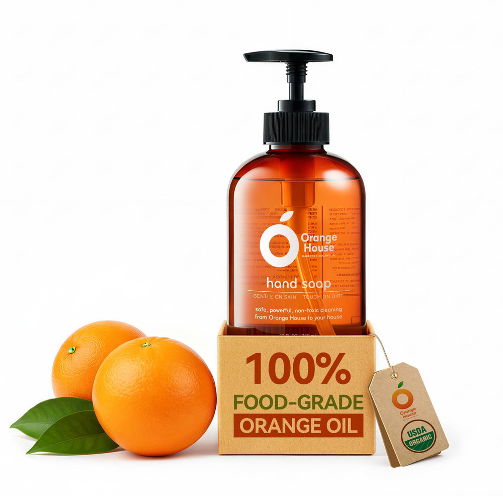 Orange House savon liquide mains, flacon pompe, hydratation douce.