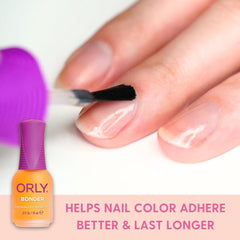 Orly Bonder Basecoat: pinceau sur l'ongle, préparation pour durer.
