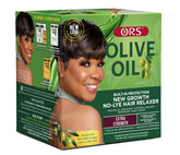ORS Relaxateur à l’huile d’olive, bouteille montrant la protection intégrée pour cheveux plus lisses.