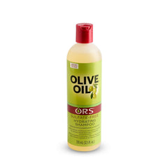 ORS Shampoing huile d'olive, etiquette produit, soin en douceur pour cheveux colorés.