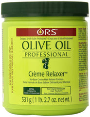 ORS Olive Oil Relaxer bottle shows professional care for silky, smooth results