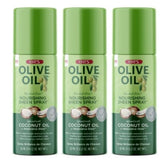 ORS Olive Oil Nourishing Sheen Spray sur bouteille, prête pour une brillance naturelle.