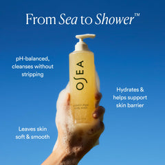 Étiquette du produit en gros plan, indiquant pH équilibré et formulation vegan.