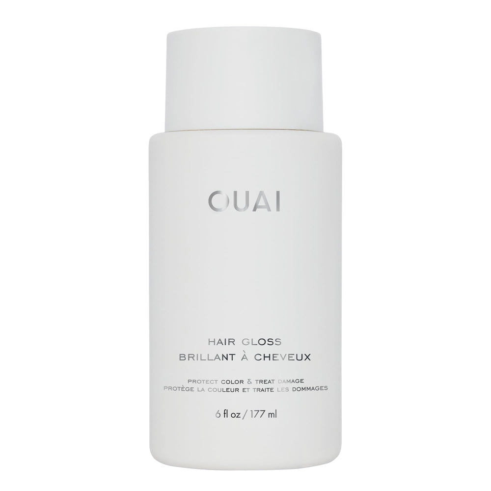 OUAI Hair Gloss – Bouteille éclatante offrant une brillance immédiate après la douche.