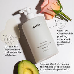 OUAI huile d'avocat et rose musquée pour une hydratation apaisante.