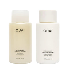 OUAI shampoing medium, bouteille élégante, nettoie en douceur tout en renforçant les cheveux.