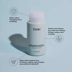 OUAI shampooing antipelliculaire, emballage élégant et informatif.