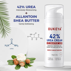 OUKEYA Crème mains et coudes, texture légère et absorption rapide.