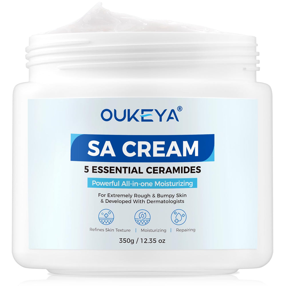 OUKEYA SA Cream – bouteille de crème corps, hydratation durable pour peau sèche.