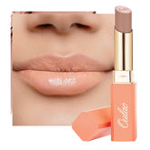 Oulac Rouge à lèvres Nude Peach Matte, couleur nude pêche et hydratation longue durée.