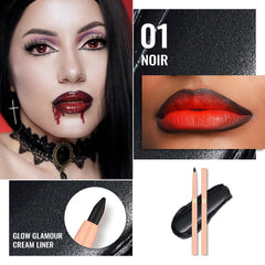 Échantillon couleur lèvres noir Oulac montrant texture crémeuse et pigment intense.