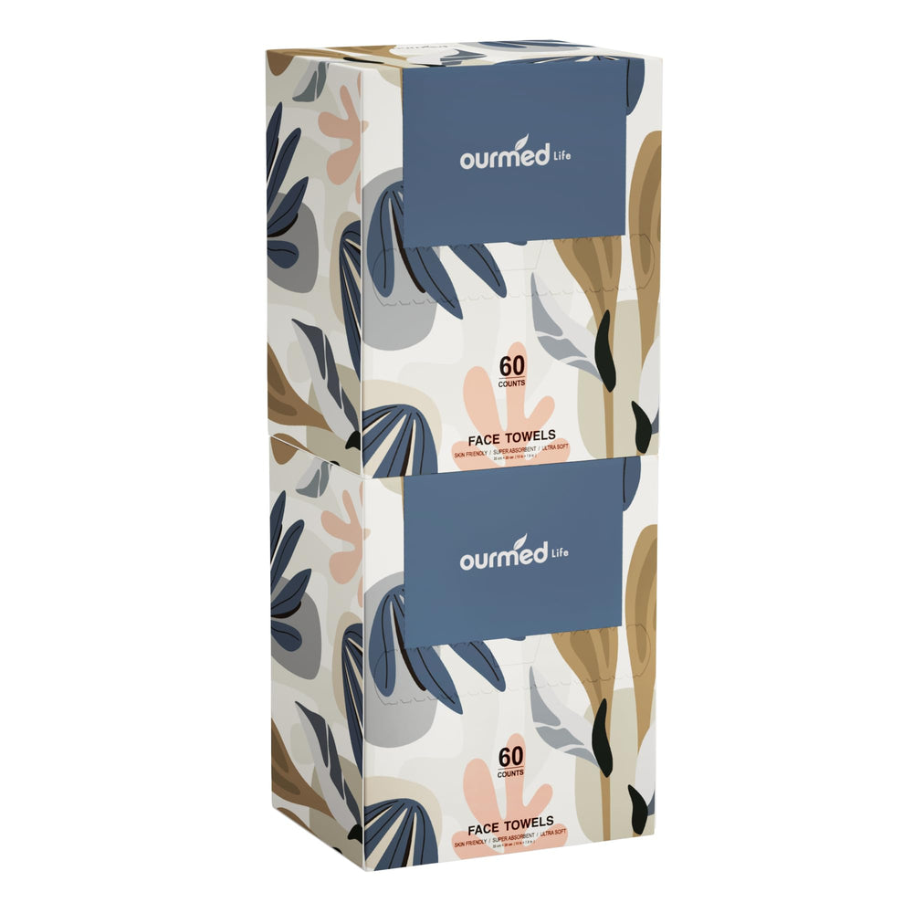 ourmed life serviettes visage biodégradables 10×7,9 po, douceur et absorption élevées