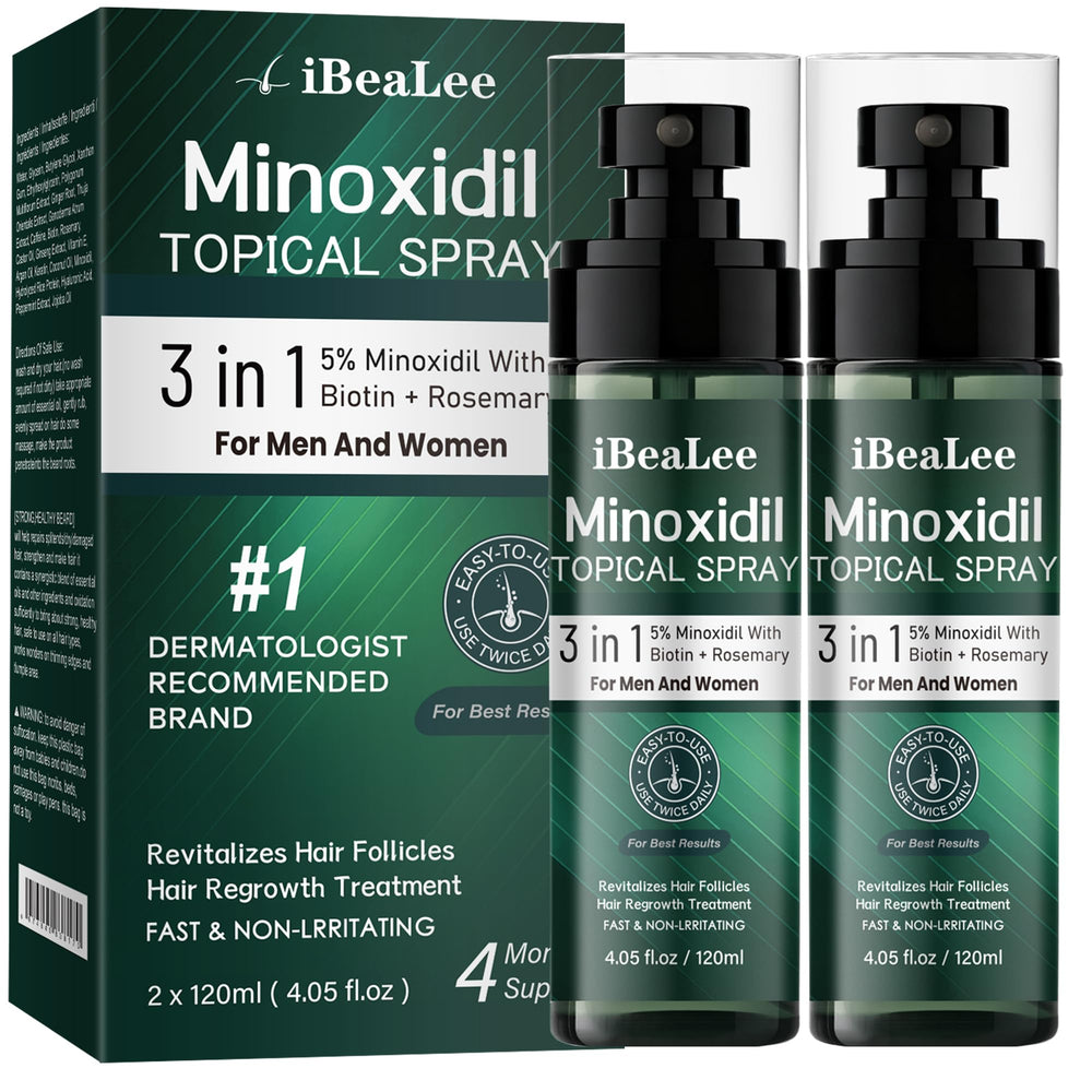 OURMUST Minoxidil 5% sur la bouteille, solution pratique pour une application précise.