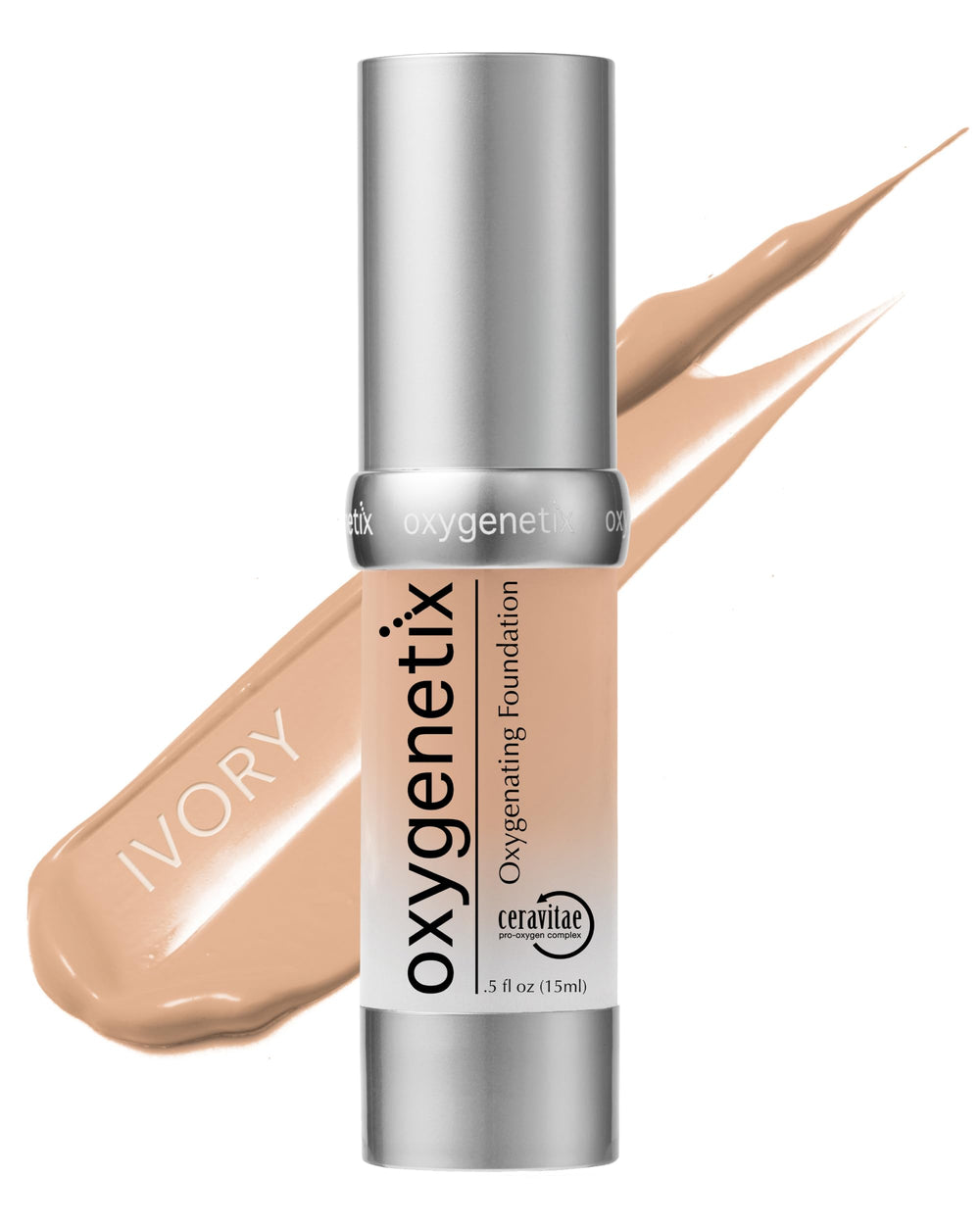 Oxygenetix Oxygenating Foundation - flacon ivoire, couvrance légère et respirante adaptée aux peaux sensibles.