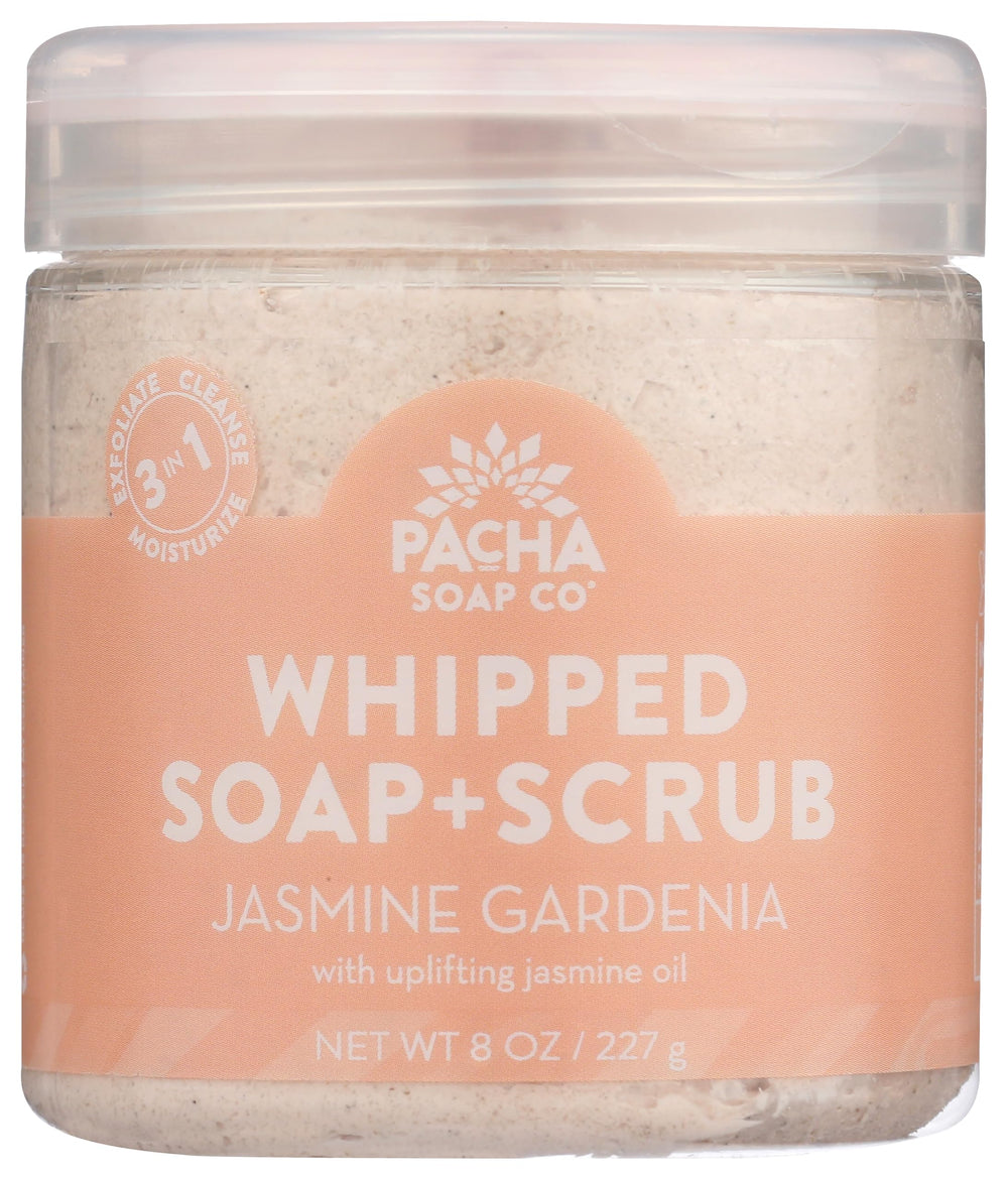 Pacha Soap Co – savon fouetté jasmin-gardenia dans bouteille, hydratant et parfumé.