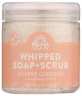 Pacha Soap Co – savon fouetté jasmin-gardenia dans bouteille, hydratant et parfumé.