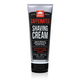 Pacific Shaving Company caffeinated cream tube closeup for a refreshing morning shave.