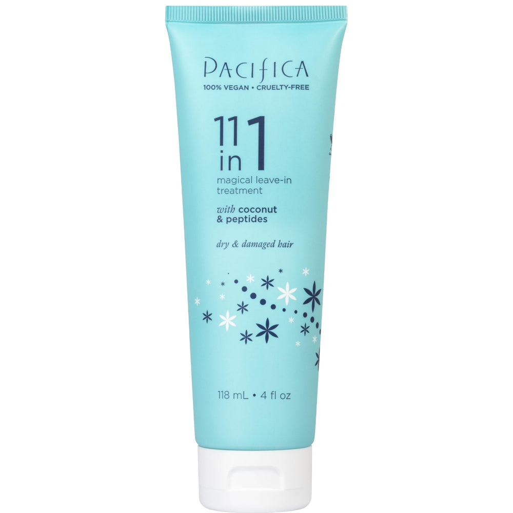 Pacifica conditionneur sans rinage 11 en 1 — flacon pratique et polyvalent.