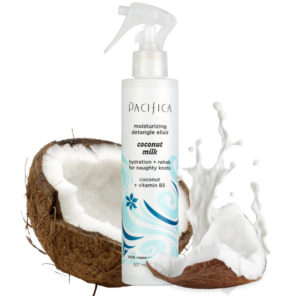 Pacifica lait coco démêlant – bouteille pompe, démêlage rapide et douceur