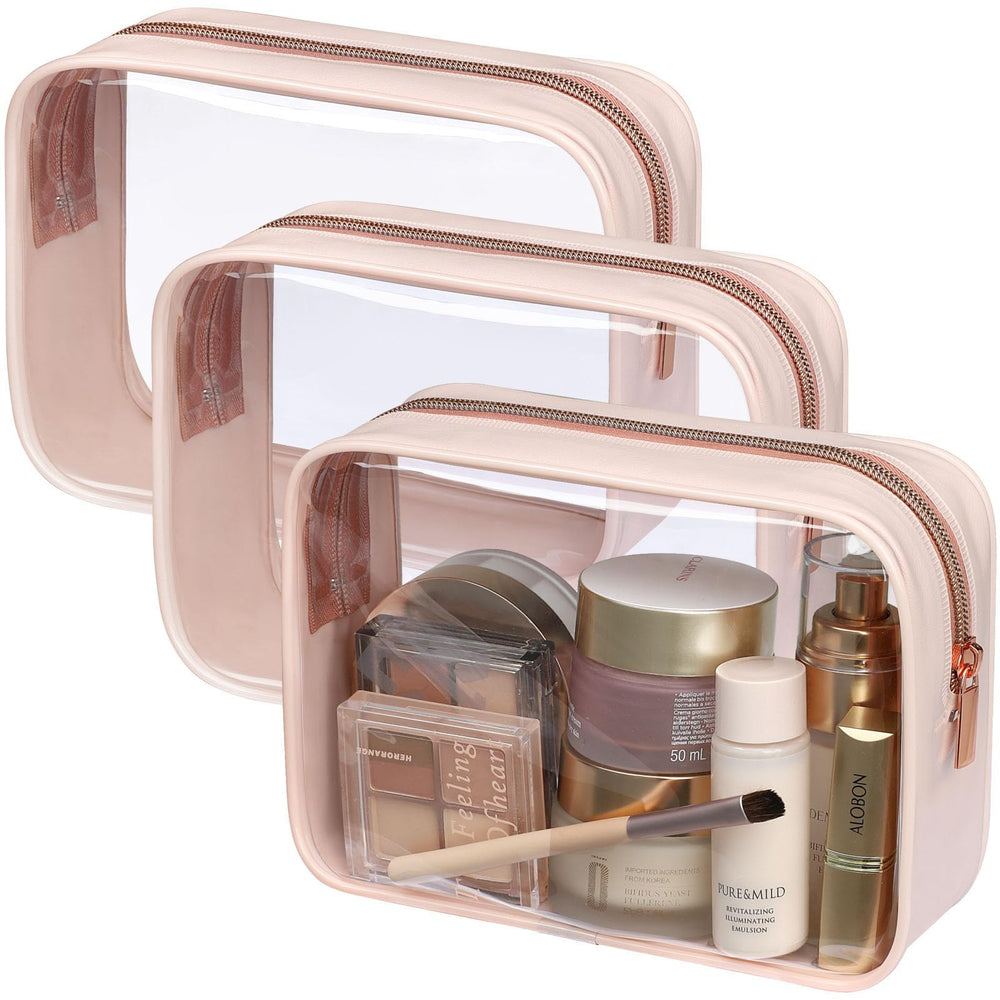 PACKISM clear toiletry bag in use for travel with quick item visibility.