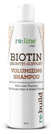Paisle Botanics volumizing biotin shampoo bottle pouring for fuller-looking hair