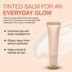 Palladio Butter Balm, teinte subtile sur les lèvres pour un fini naturel.