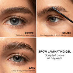 Sourcils lissés avec Palladio gel laminnant pour fini naturel.