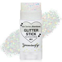Paminify stick paillettes arc-en-ciel blanc pour cheveux, brillance prolongée