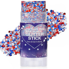 Stylo Paminify paillettes pour cheveux rouge blanc bleu avec éclat durable.