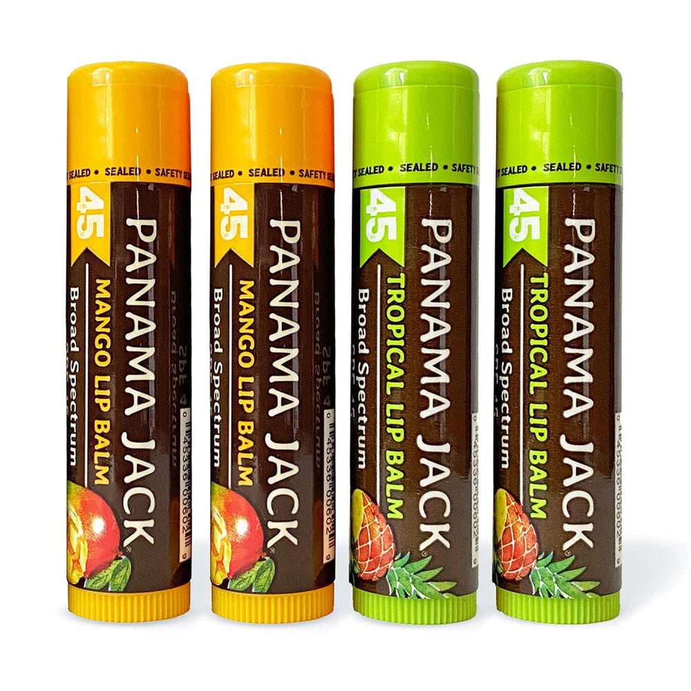 Panama Jack baume lèvres SPF45 dans flacon compact, hydratation facile et protection quotidienne.