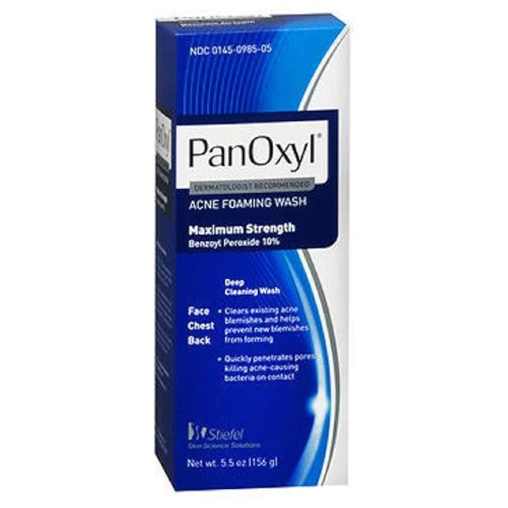 PanOxyl nettoyant moussant acné, bouteille prête pour le nettoyage en profondeur du visage.