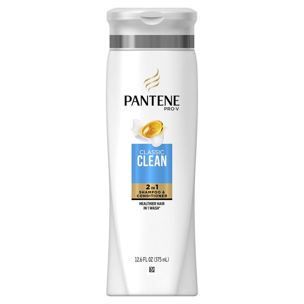 Pantene 2-en-1 Classic Clean, bouteille – cheveux brillants et faciles à coiffer.
