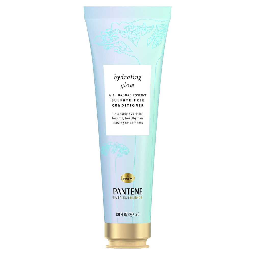 Pantene Hydratant Éclat baobab : bouteille montrant l’hydratation durable pour cheveux secs.