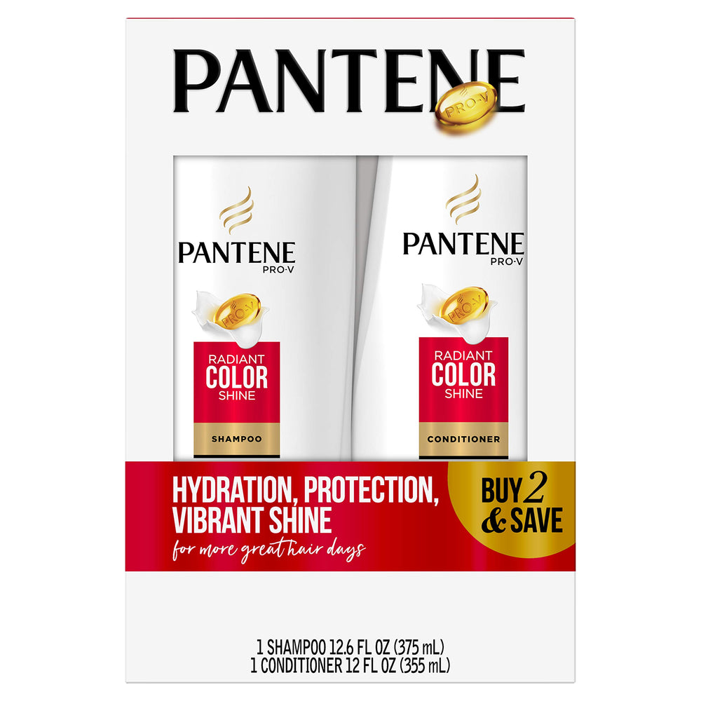 Pantene Radiant Color Shine Shampoing en bouteille, brillance durable pour cheveux colorés.