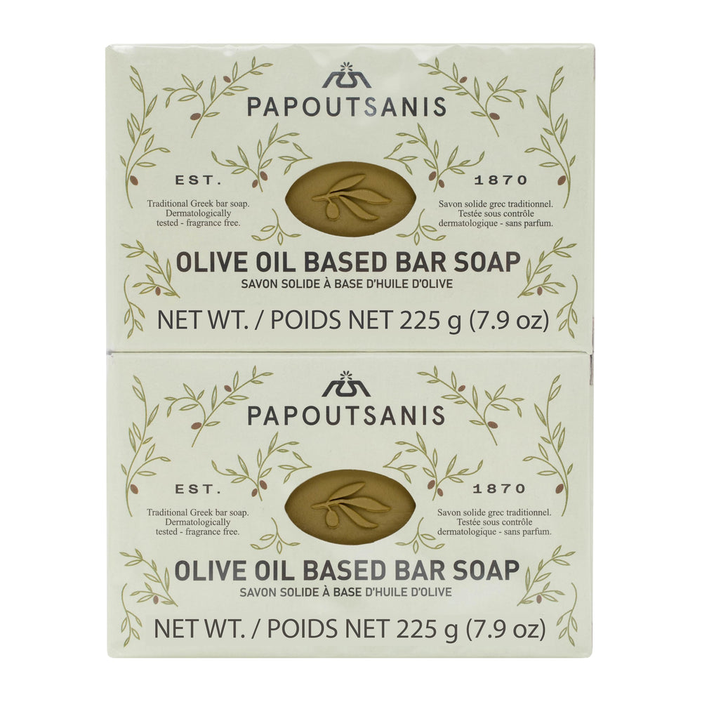 Papoutsanis savon à huile d'olive naturel, barre durable idéale pour la douche quotidienne.
